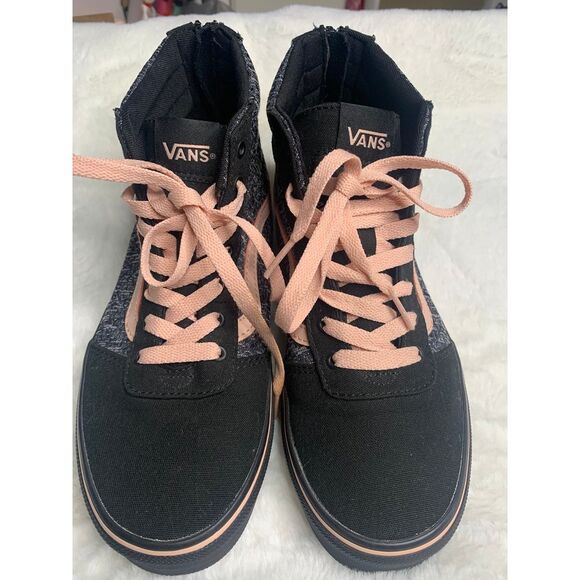 Vans high tops 5.5 pink and black with zipper back - Picture 1 of 8
